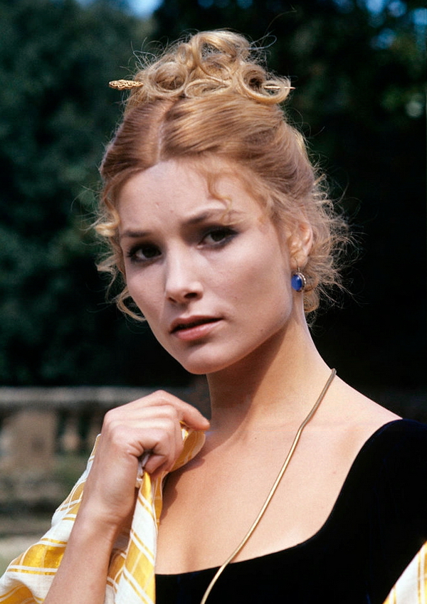 Swedish actress Janet Agren wearing the stage costume used in the TV series L'amaro caso della baronessa di Carini. Italy, 1975